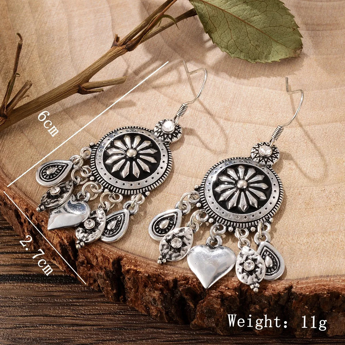 1 Pair Retro Ethnic Style Leaves Water Droplets Flower Hollow Out Inlay Alloy Natural Stone Rhinestones Drop Earrings