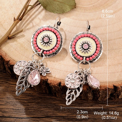 1 Pair Retro Ethnic Style Leaves Water Droplets Flower Hollow Out Inlay Alloy Natural Stone Rhinestones Drop Earrings