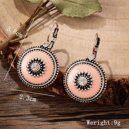 1 Pair Retro Ethnic Style Leaves Water Droplets Flower Hollow Out Inlay Alloy Natural Stone Rhinestones Drop Earrings