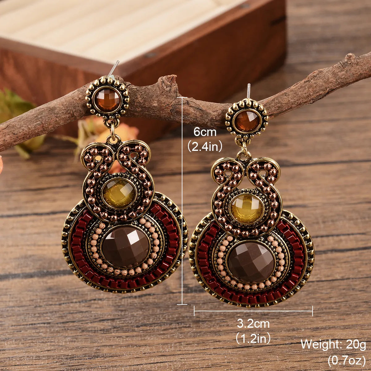 1 Pair Retro Ethnic Style Leaves Water Droplets Flower Hollow Out Inlay Alloy Natural Stone Rhinestones Drop Earrings