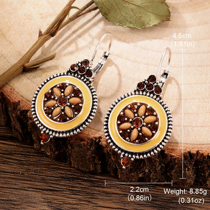 1 Pair Retro Ethnic Style Leaves Water Droplets Flower Hollow Out Inlay Alloy Natural Stone Rhinestones Drop Earrings