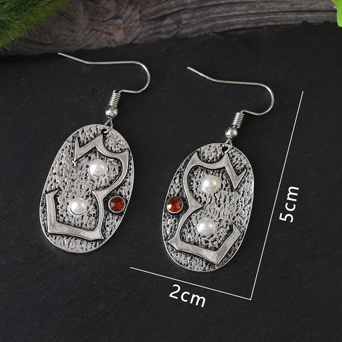 1 Pair Retro Ethnic Style Round Inlay Zinc Alloy Drop Earrings