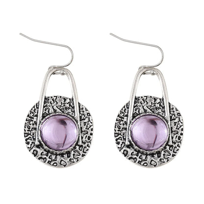 1 Pair Retro Ethnic Style Round Inlay Zinc Alloy Rhinestones Drop Earrings