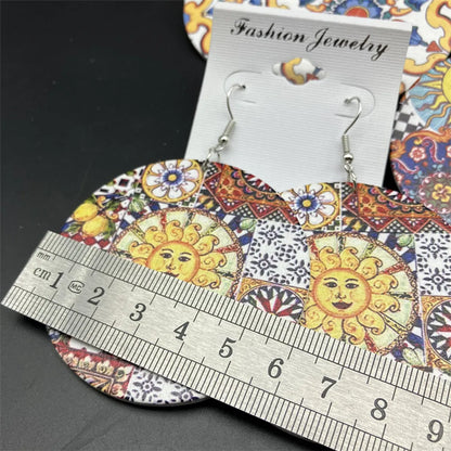 1 Pair Retro Ethnic Style Sun Stoving Varnish Wood Drop Earrings