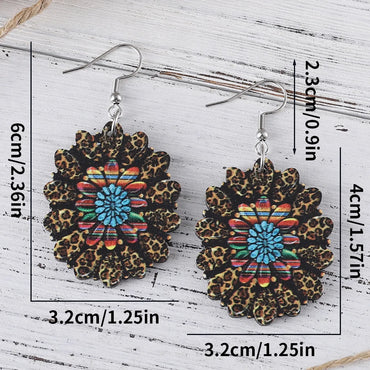 1 Pair Retro Ethnic Style Sunflower Wood Drop Earrings