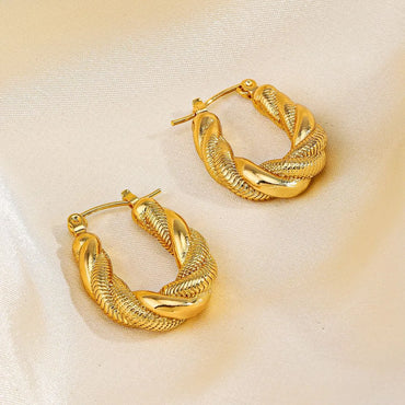 1 Pair Retro Ethnic Style Twist Plating 304 Stainless Steel 18K Gold Plated Earrings