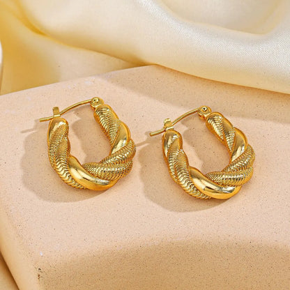 1 Pair Retro Ethnic Style Twist Plating 304 Stainless Steel 18K Gold Plated Earrings