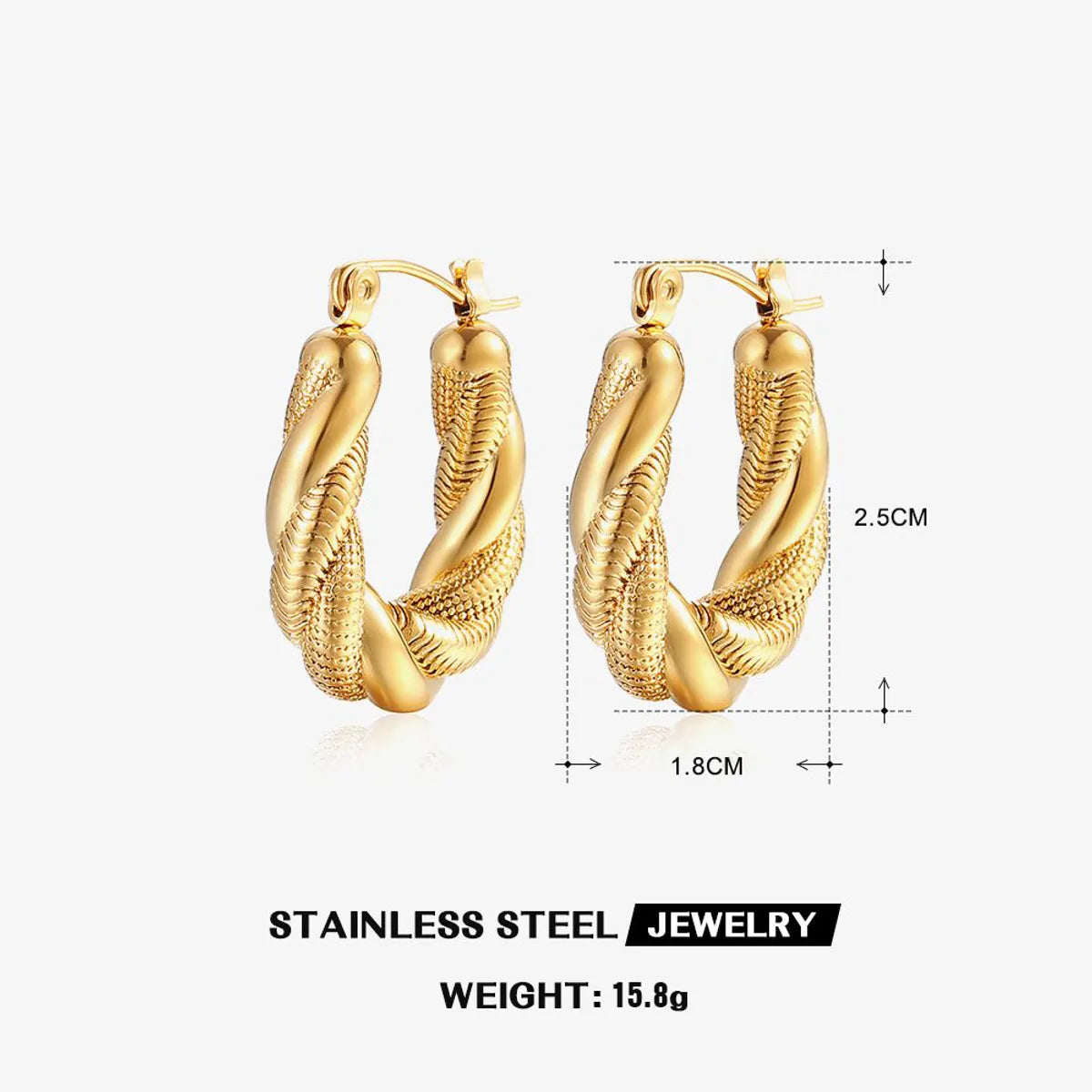 1 Pair Retro Ethnic Style Twist Plating 304 Stainless Steel 18K Gold Plated Earrings