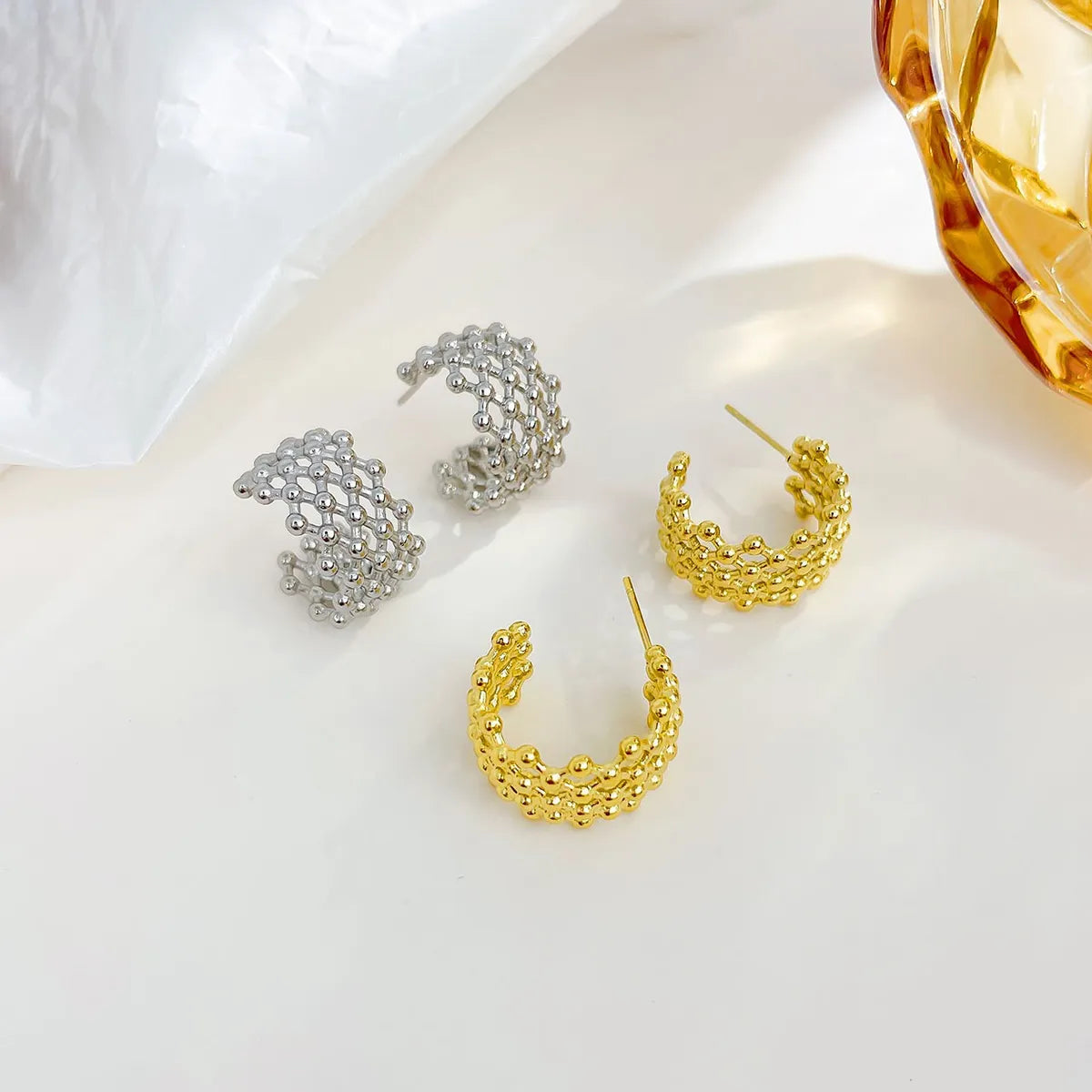 1 Pair Retro Exaggerated C Shape Plating Stainless Steel White Gold Plated Gold Plated Ear Studs