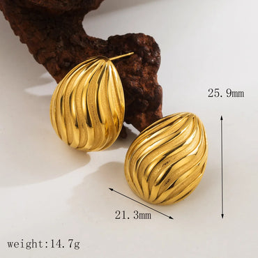 1 Pair Retro Exaggerated C Shape Water Droplets Stainless Steel 18K Gold Plated Ear Studs