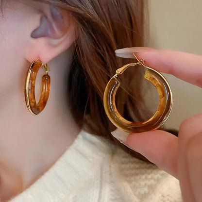 1 Pair Retro Exaggerated Circle Round Plating 304 Stainless Steel Arylic Resin 18K Gold Plated Hoop Earrings