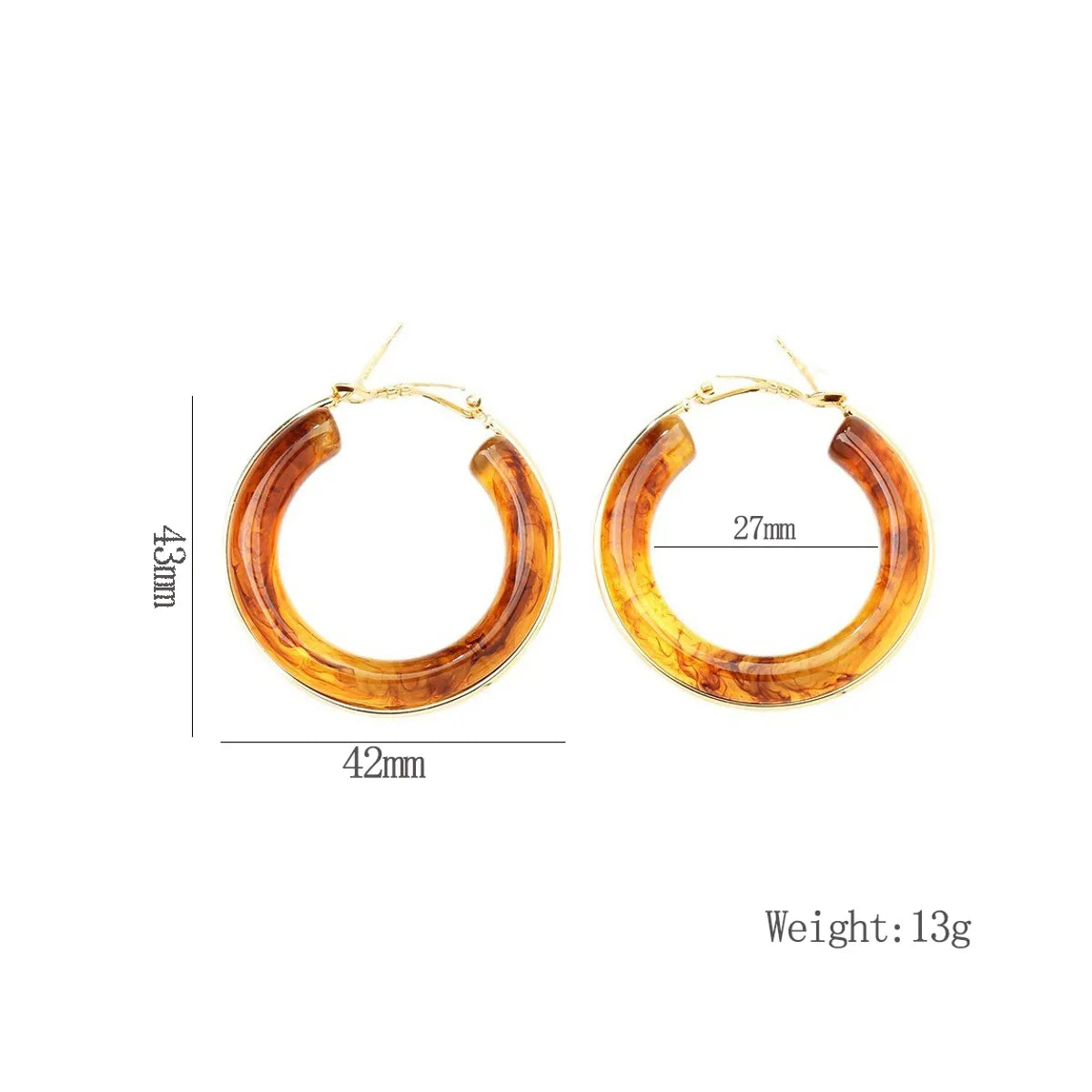 1 Pair Retro Exaggerated Circle Round Plating 304 Stainless Steel Arylic Resin 18K Gold Plated Hoop Earrings