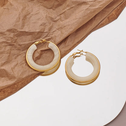 1 Pair Retro Exaggerated Circle Round Plating 304 Stainless Steel Arylic Resin 18K Gold Plated Hoop Earrings