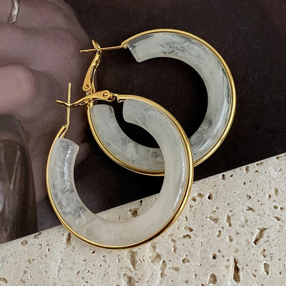 1 Pair Retro Exaggerated Circle Round Plating 304 Stainless Steel Arylic Resin 18K Gold Plated Hoop Earrings