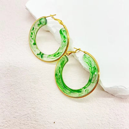 1 Pair Retro Exaggerated Circle Round Plating 304 Stainless Steel Arylic Resin 18K Gold Plated Hoop Earrings