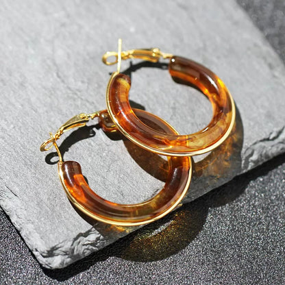 1 Pair Retro Exaggerated Circle Round Plating 304 Stainless Steel Arylic Resin 18K Gold Plated Hoop Earrings