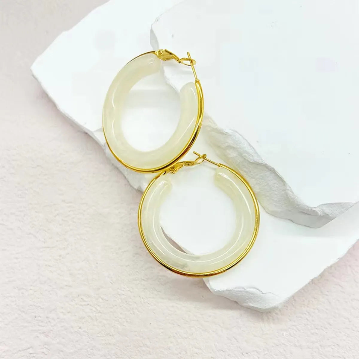 1 Pair Retro Exaggerated Circle Round Plating 304 Stainless Steel Arylic Resin 18K Gold Plated Hoop Earrings