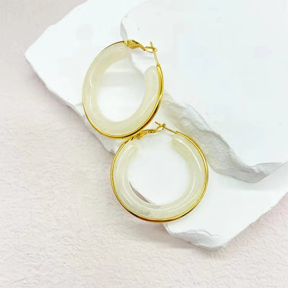 1 Pair Retro Exaggerated Circle Round Plating 304 Stainless Steel Arylic Resin 18K Gold Plated Hoop Earrings