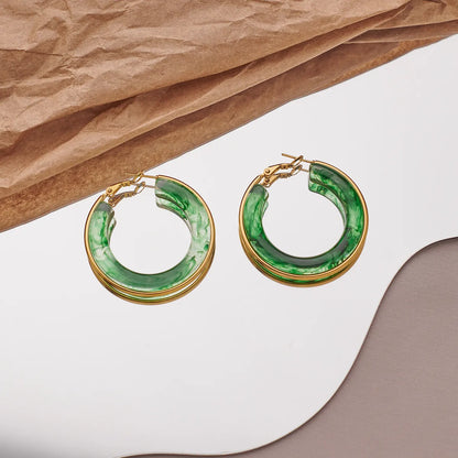 1 Pair Retro Exaggerated Circle Round Plating 304 Stainless Steel Arylic Resin 18K Gold Plated Hoop Earrings