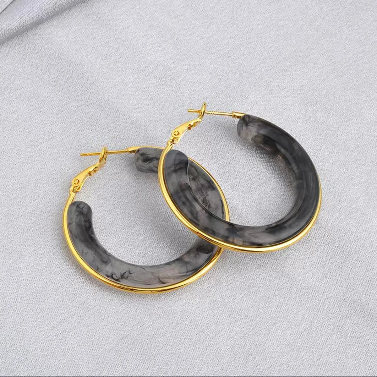 1 Pair Retro Exaggerated Circle Round Plating 304 Stainless Steel Arylic Resin 18K Gold Plated Hoop Earrings