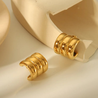 1 Pair Retro Exaggerated Classic Style C Shape Solid Color Plating 304 Stainless Steel 18K Gold Plated Ear Studs