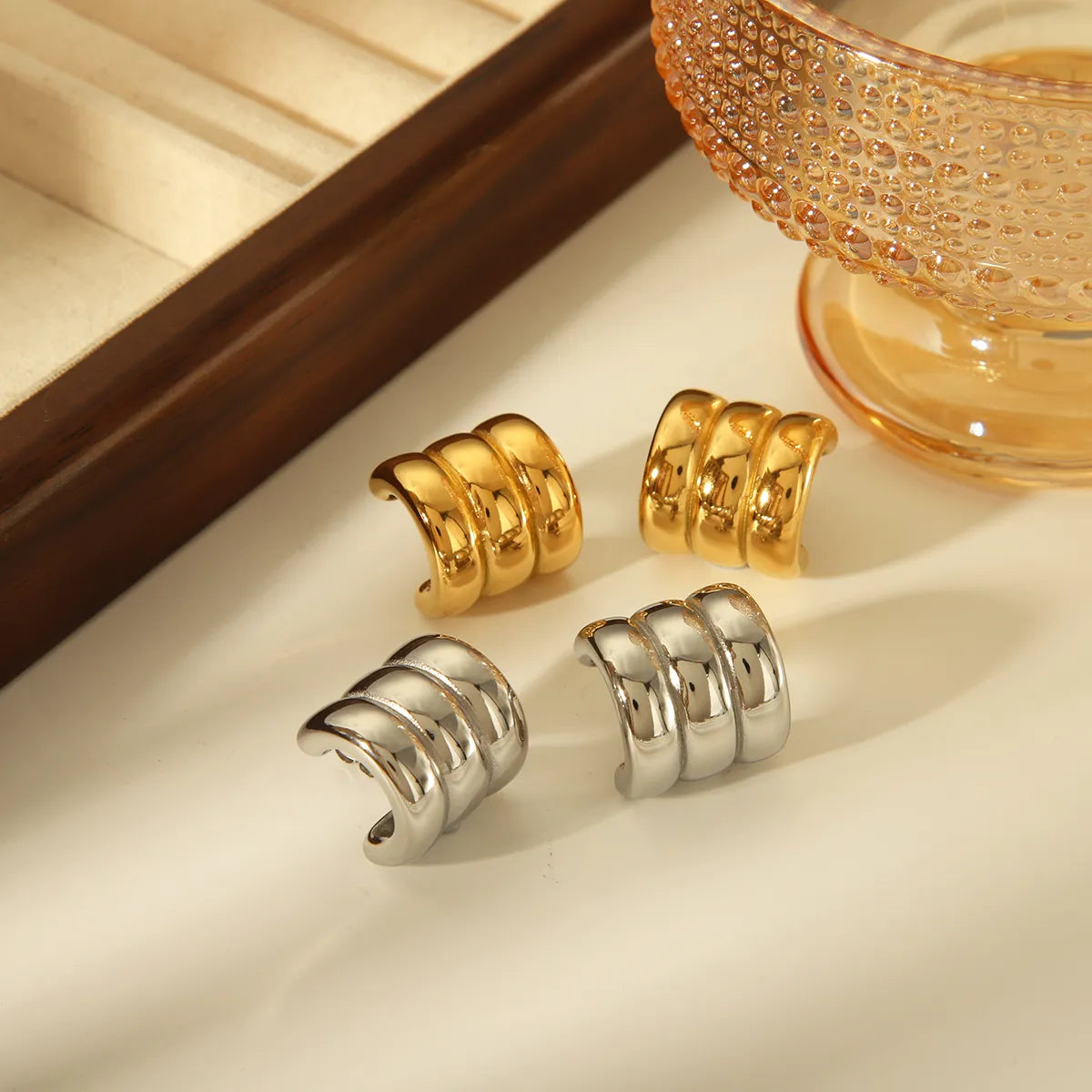 1 Pair Retro Exaggerated Classic Style C Shape Solid Color Plating 304 Stainless Steel 18K Gold Plated Ear Studs