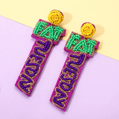 1 Pair Retro Exaggerated Commute Letter Asymmetrical Handmade Inlay Stainless Steel Cloth Rhinestones Beads Drop Earrings