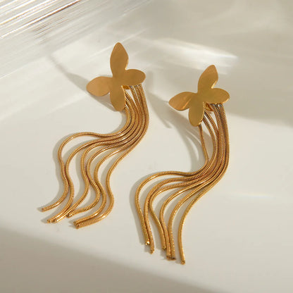 1 Pair Retro Exaggerated Flower Butterfly Plating 304 Stainless Steel 18K Gold Plated Drop Earrings