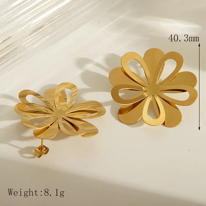 1 Pair Retro Exaggerated Flower Butterfly Plating 304 Stainless Steel 18K Gold Plated Drop Earrings