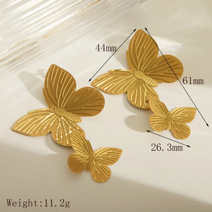 1 Pair Retro Exaggerated Flower Butterfly Plating 304 Stainless Steel 18K Gold Plated Drop Earrings