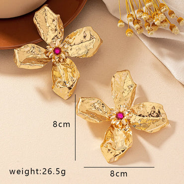 1 Pair Retro Exaggerated Flower Plating Alloy Gold Plated Ear Studs