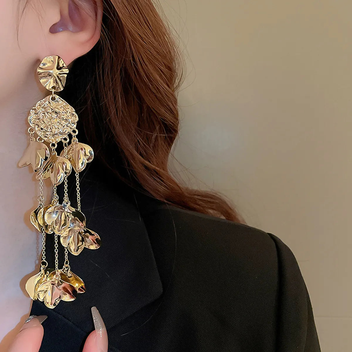 1 Pair Retro Exaggerated Flower Tassel Alloy Drop Earrings