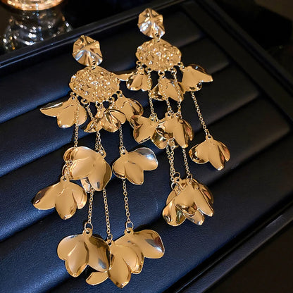 1 Pair Retro Exaggerated Flower Tassel Alloy Drop Earrings