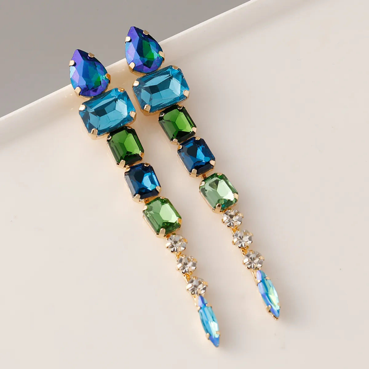 1 Pair Retro Exaggerated Geometric Inlay Zinc Alloy Rhinestones Glass Drop Earrings