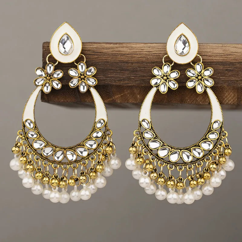 1 Pair Retro Exaggerated Geometric Plating Inlay Alloy Artificial Pearls Rhinestones Drop Earrings