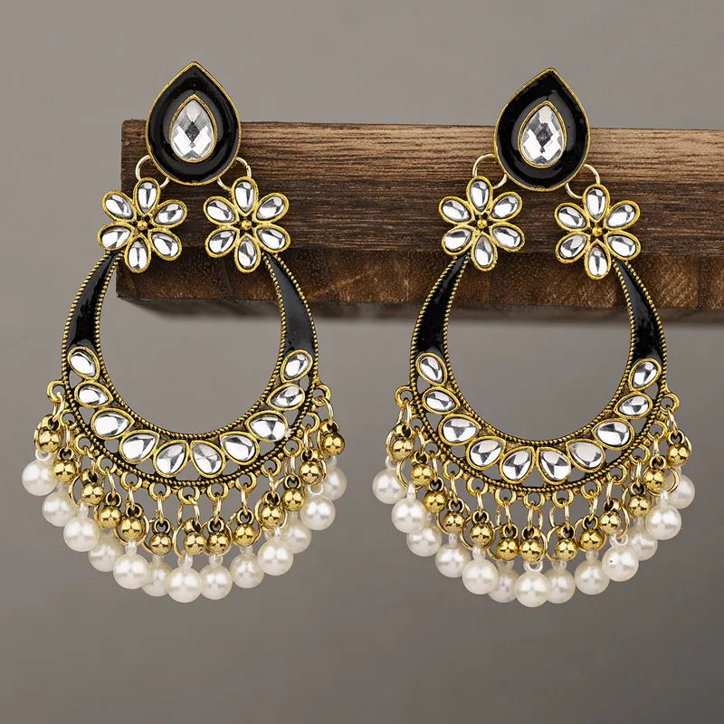 1 Pair Retro Exaggerated Geometric Plating Inlay Alloy Artificial Pearls Rhinestones Drop Earrings