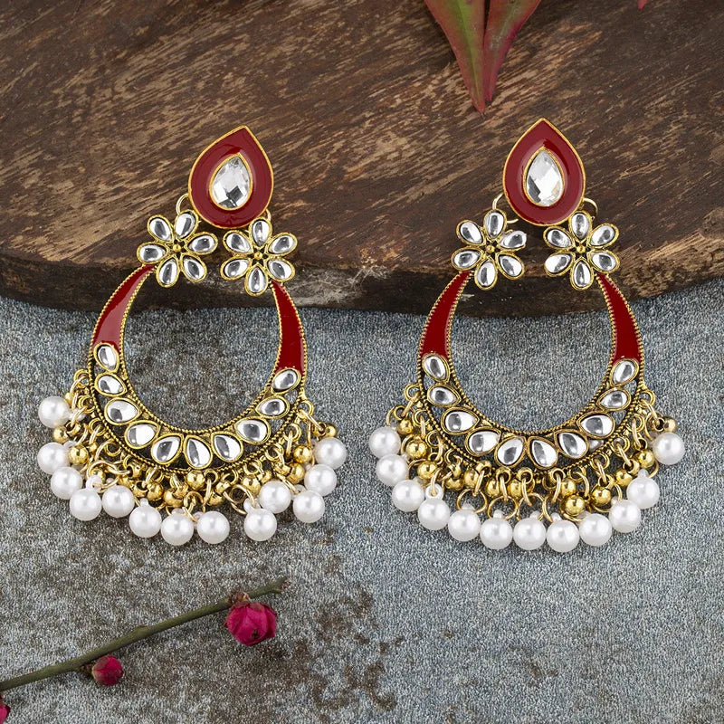 1 Pair Retro Exaggerated Geometric Plating Inlay Alloy Artificial Pearls Rhinestones Drop Earrings