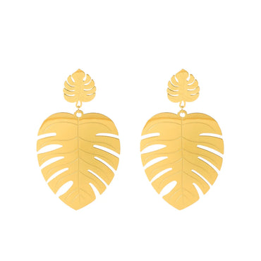 1 Pair Retro Exaggerated Leaves Plating Hollow Out Stainless Steel 18k Gold Plated Drop Earrings