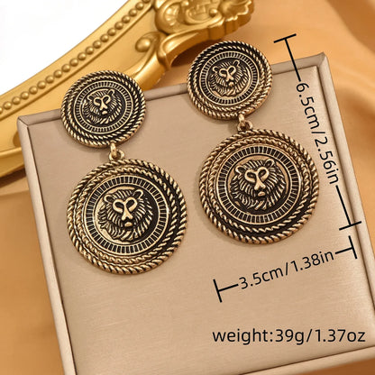 1 Pair Retro Exaggerated Lion Alloy Zinc Drop Earrings