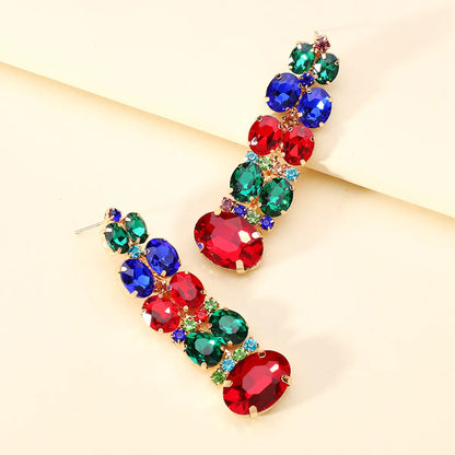 1 Pair Retro Exaggerated Luxurious Geometric Inlay Copper Alloy Artificial Gemstones Drop Earrings