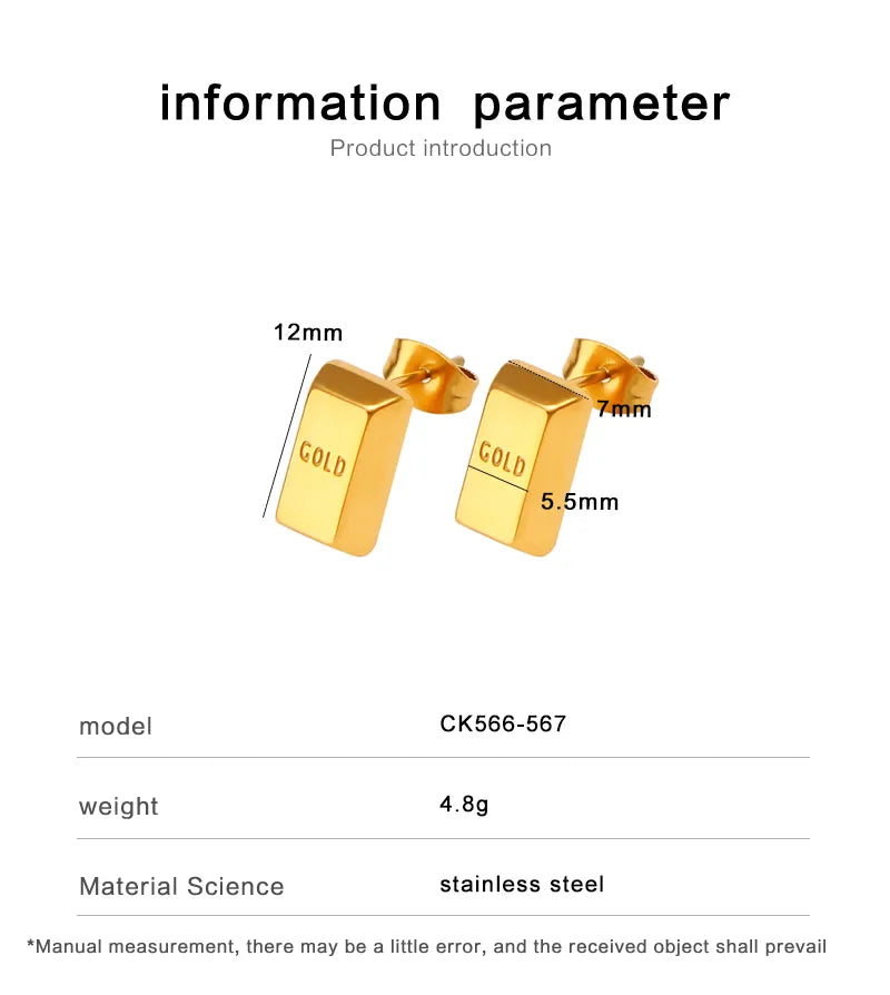 1 Pair Retro Exaggerated Rectangle 304 Stainless Steel 316 Stainless Steel  18K Gold Plated Ear Studs