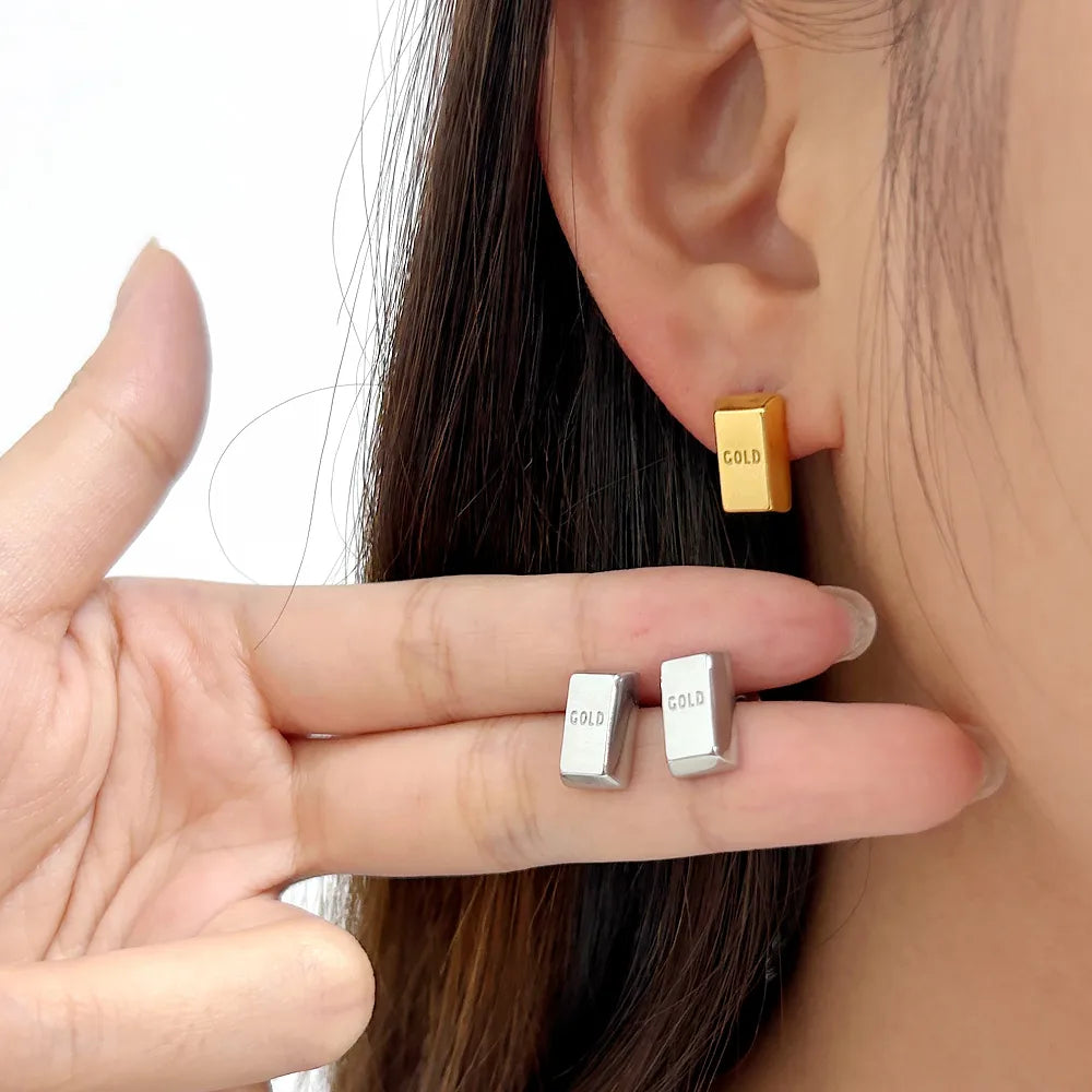 1 Pair Retro Exaggerated Rectangle 304 Stainless Steel 316 Stainless Steel  18K Gold Plated Ear Studs