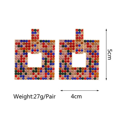 1 Pair Retro Exaggerated Square Plating Hollow Out Inlay Zinc Alloy Rhinestones Dangling Earrings