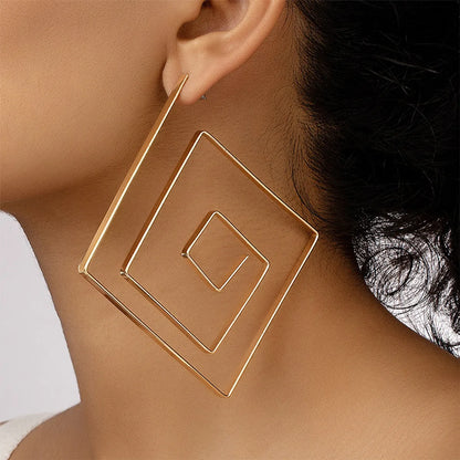 1 Pair Retro Exaggerated Square Plating Metal Drop Earrings