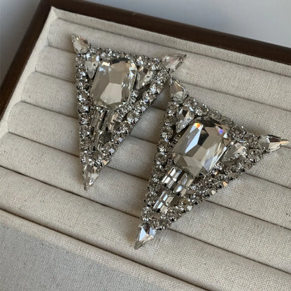 1 Pair Retro Exaggerated Triangle Plating Inlay Alloy Rhinestones Silver Plated Ear Studs