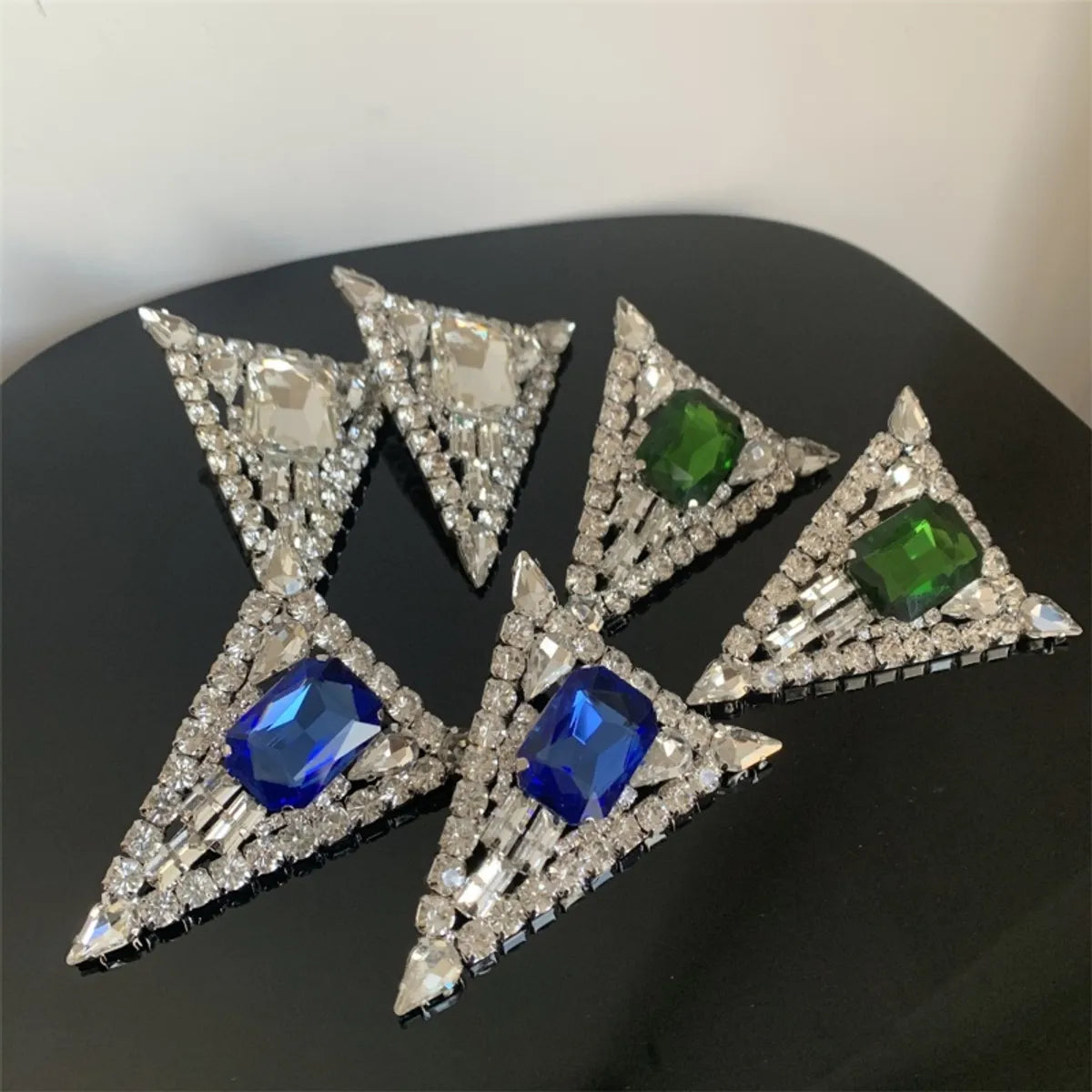 1 Pair Retro Exaggerated Triangle Plating Inlay Alloy Rhinestones Silver Plated Ear Studs