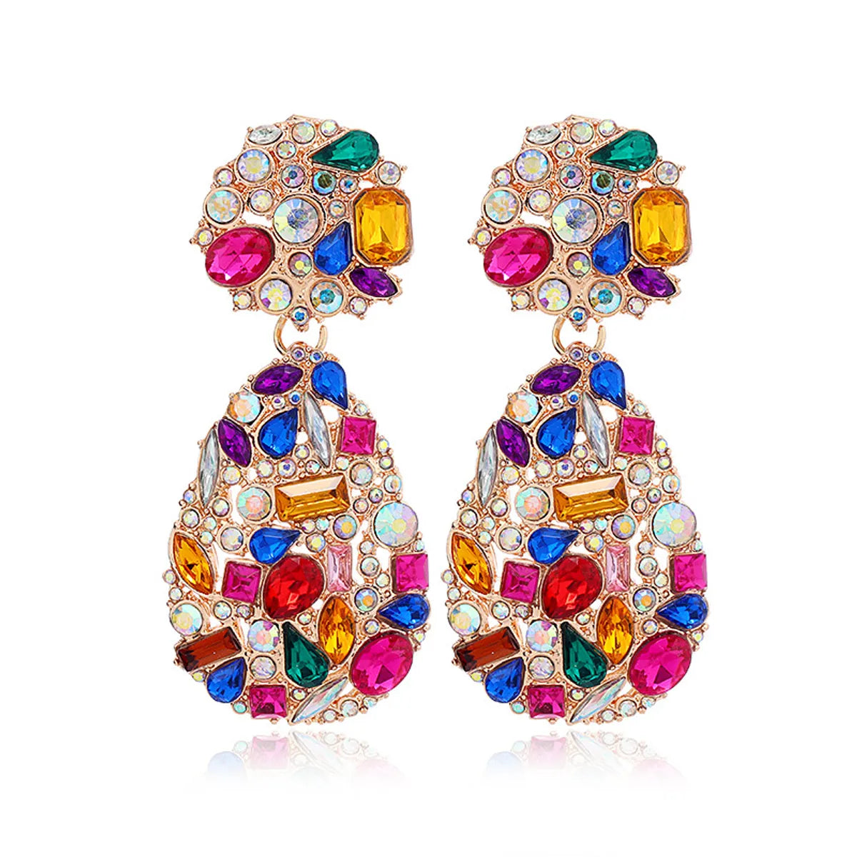 1 Pair Retro Exaggerated Water Droplets Plating Inlay Alloy Rhinestones Ear Clips