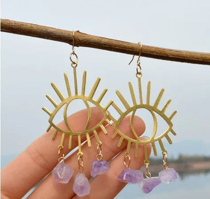 1 Pair Retro Eye Plating Crystal Glass Drop Earrings