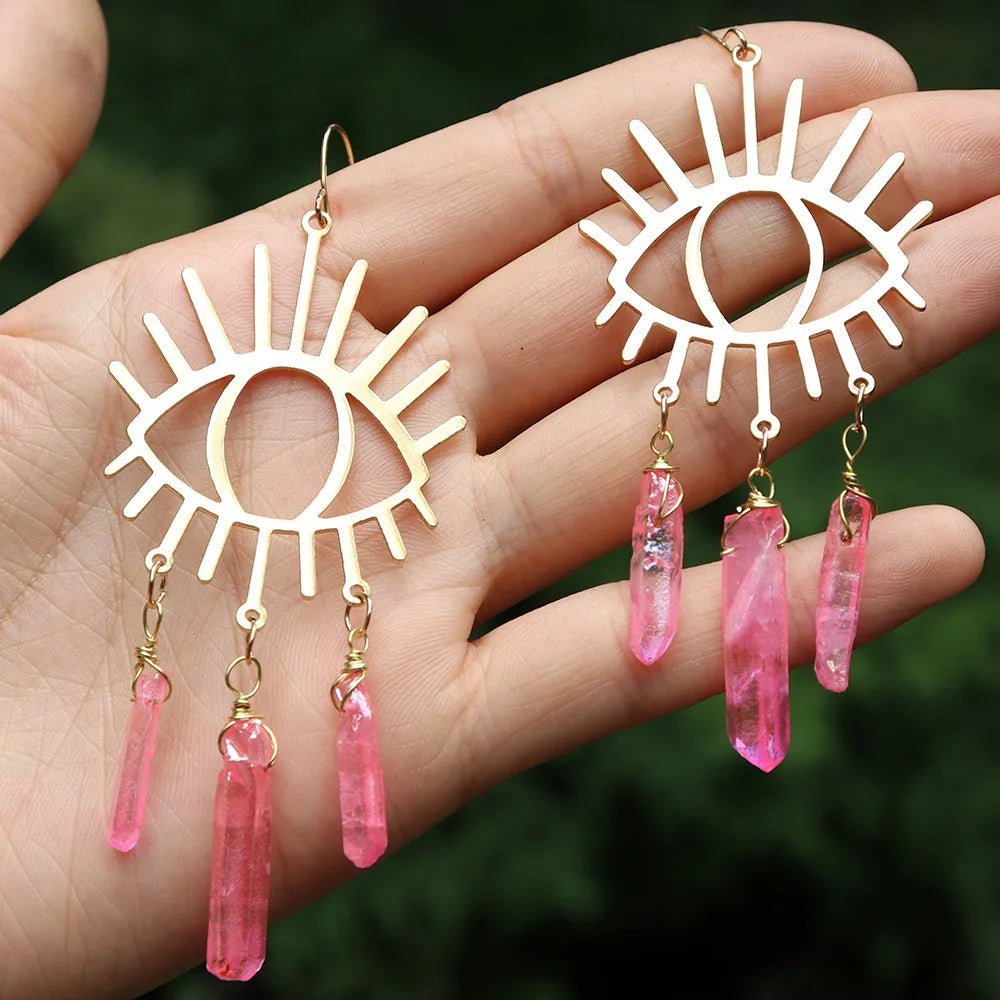 1 Pair Retro Eye Plating Crystal Glass Drop Earrings