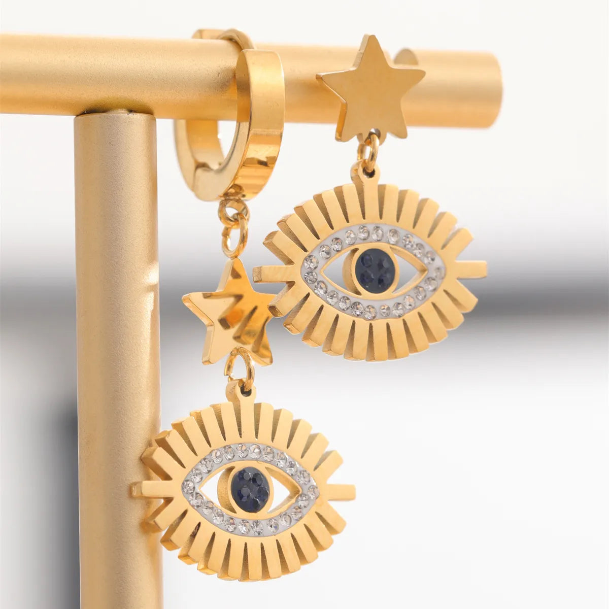 1 Pair Retro Eye Plating Inlay Stainless Steel Rhinestones Gold Plated Drop Earrings